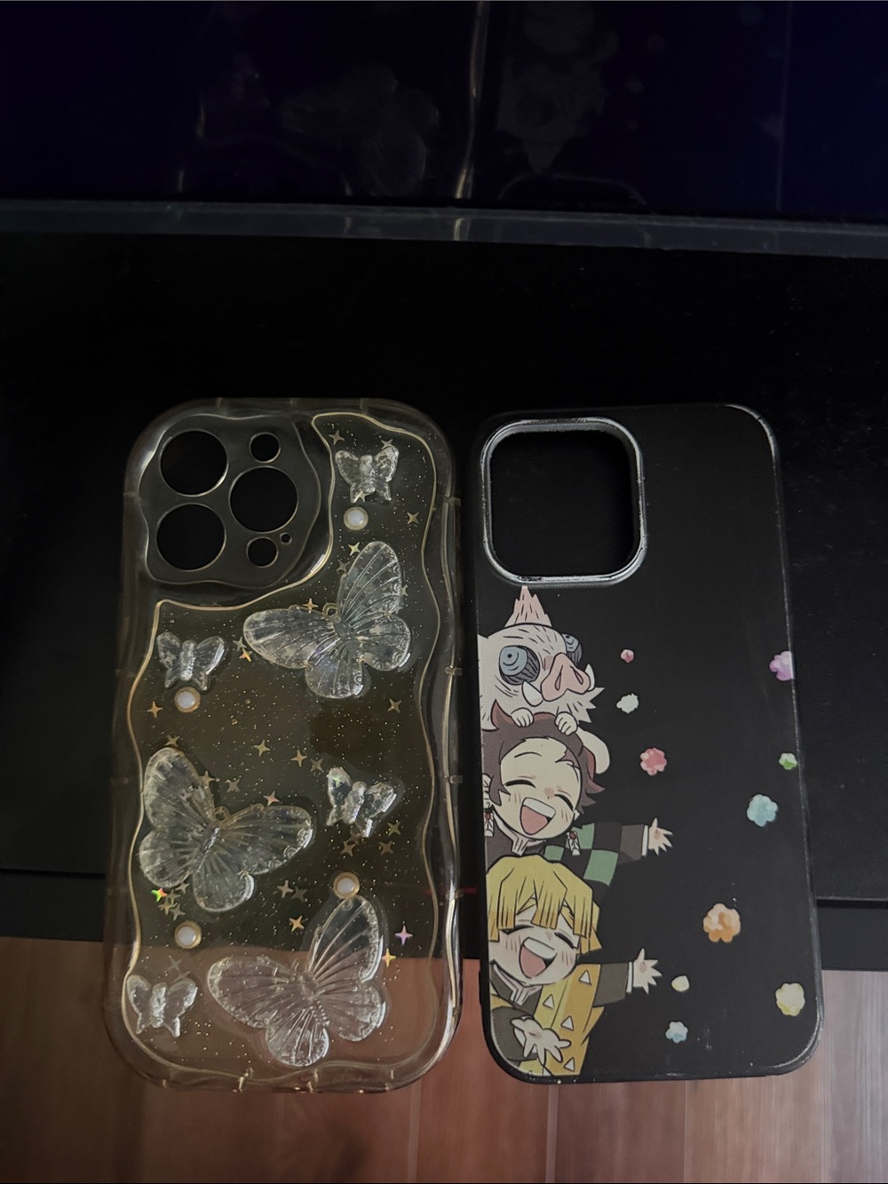 Clear Glitter Butterfly and Demon Slayer iPhone 14 pro max Cases